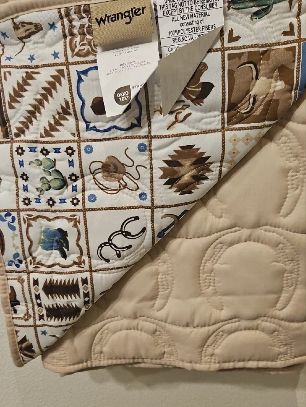 Wrangler Beige Novelty Stitch 3-Piece Quilt Set